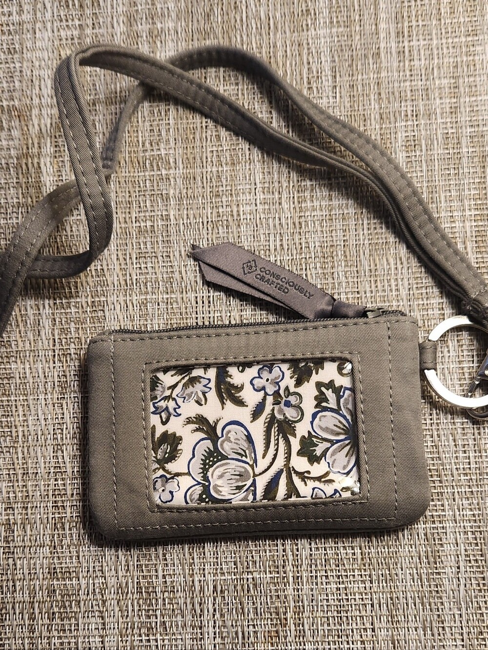 Vera Bradley Gray Floral ID Wristlet with Blue Accents